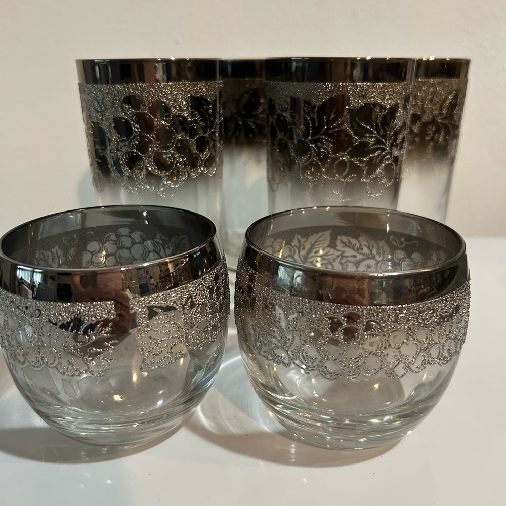 Vitreon Queen’s Lusterware Silver Ombre Grapevine Tumblers Set/7